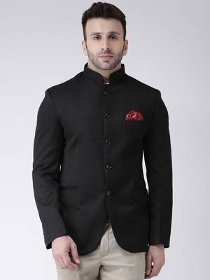 Black Plain Polyester Men Blazers 1