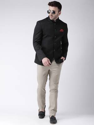 Black Plain Polyester Men Blazers 2