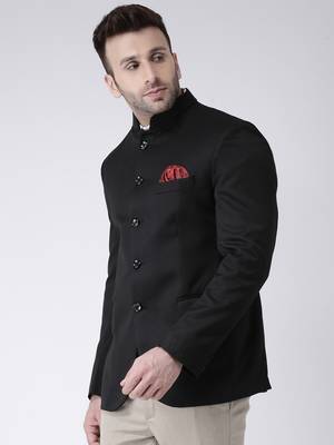 Black Plain Polyester Men Blazers 3