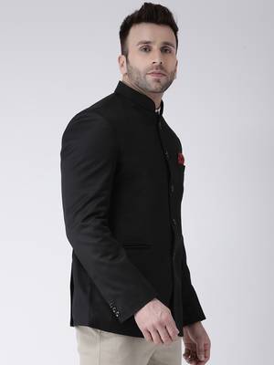 Black Plain Polyester Men Blazers 4