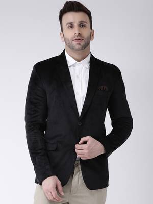 Black Plain Velvet Men Blazers 1