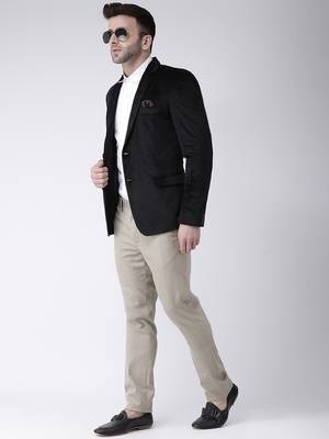 Black Plain Velvet Men Blazers 2