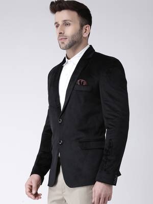 Black Plain Velvet Men Blazers 3