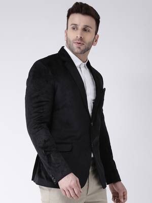 Black Plain Velvet Men Blazers 4
