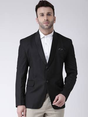 Black Plain Polyester Men Blazers 1