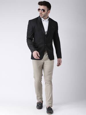 Black Plain Polyester Men Blazers 2