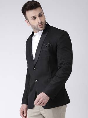 Black Plain Polyester Men Blazers 3