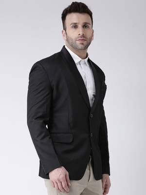 Black Plain Polyester Men Blazers 4