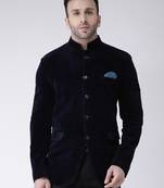 Blue Plain Velvet Men Blazers