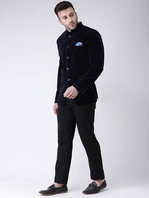 Blue Plain Velvet Men Blazers 2