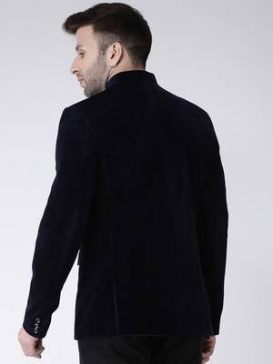 Blue Plain Velvet Men Blazers 5