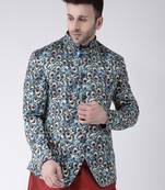 Blue Printed Polyester Men Blazers