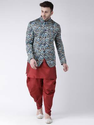 Blue Printed Polyester Men Blazers 2