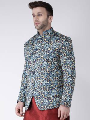 Blue Printed Polyester Men Blazers 3