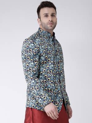 Blue Printed Polyester Men Blazers 4