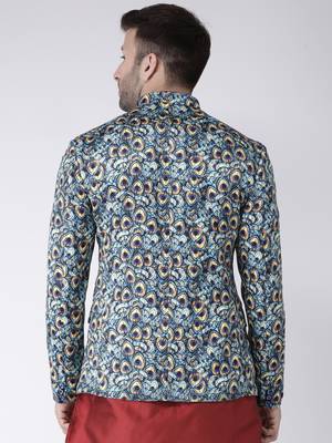 Blue Printed Polyester Men Blazers 5