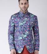 Purple Printed Polyester Men Blazers
