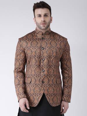 Brown Printed Polyester Men Blazers 1