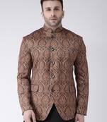 Brown Printed Polyester Men Blazers