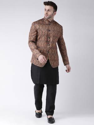 Brown Printed Polyester Men Blazers 2