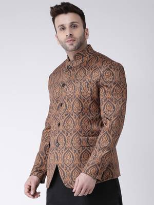 Brown Printed Polyester Men Blazers 3