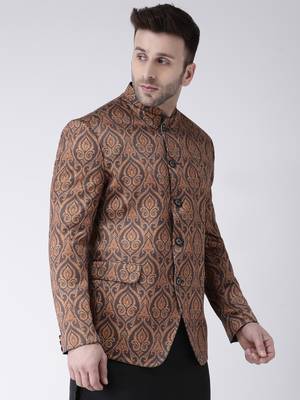 Brown Printed Polyester Men Blazers 4