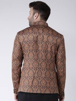Brown Printed Polyester Men Blazers 5