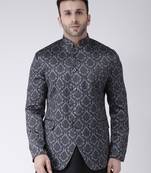 Black Printed Polyester Men Blazers