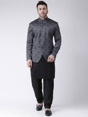 Black Printed Polyester Men Blazers 2