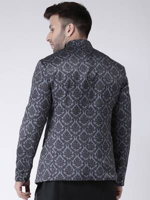 Black Printed Polyester Men Blazers 5