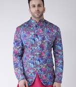 Purple Printed Polyester Men Blazers