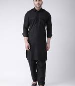 Black Plain Cotton Kurta Pajama
