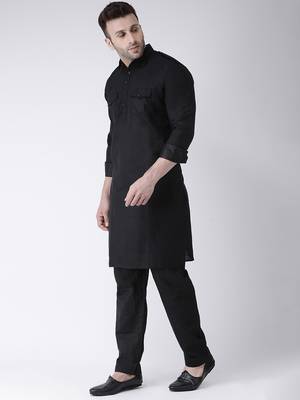 Black Plain Cotton Kurta Pajama 2