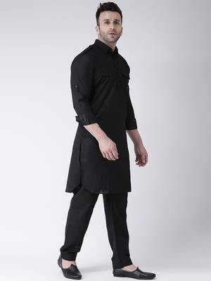 Black Plain Cotton Kurta Pajama 3
