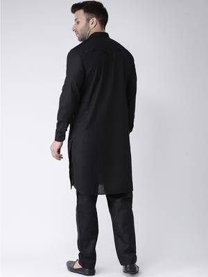 Black Plain Cotton Kurta Pajama 4