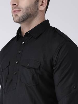 Black Plain Cotton Kurta Pajama 5