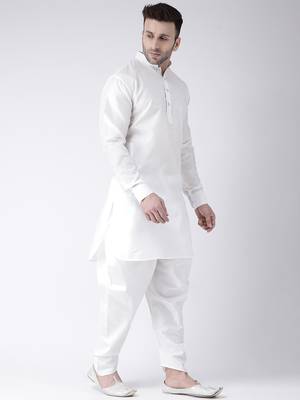 White Plain Dupion Kurta Pajama 3