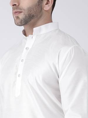 White Plain Dupion Kurta Pajama 5