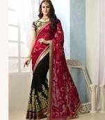 BLACK and RED embroidered net saree with blouse