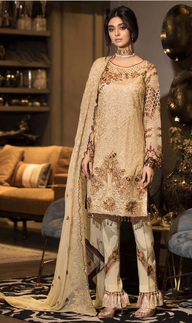 Gold Embroidered Chiffon Salwar