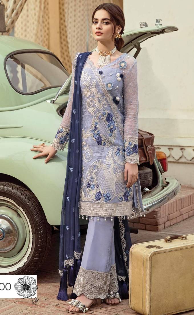 Light-Purple Embroidered Chiffon Salwar