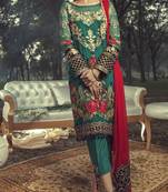Dark-Green Embroidered Chiffon Salwar