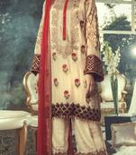 Cream Embroidered Chiffon Salwar
