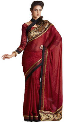 Maroon embroidered Crepe saree with blouse 1