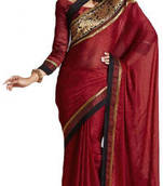 Maroon embroidered Crepe saree with blouse
