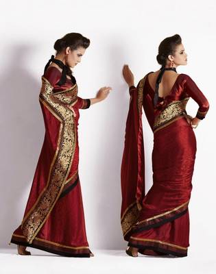 Maroon embroidered Crepe saree with blouse 2