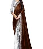 Beige plain velvet saree with blouse