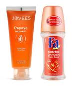 250 gms Jovees Papaya Facewash & Fa Exotic Garden Roll On Deodrant