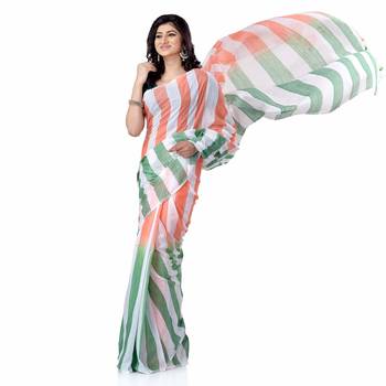 Multicolor hand woven pure cotton saree with blouse 1