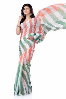 Multicolor hand woven pure cotton saree with blouse